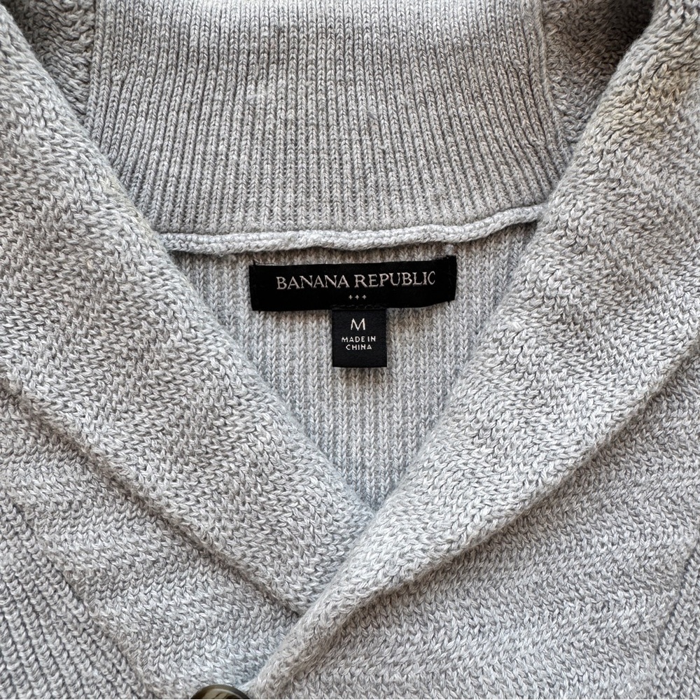 Banana Republic - Buttoned Shawl Collar Knit Sweater in Gray - Picture 3 of 4